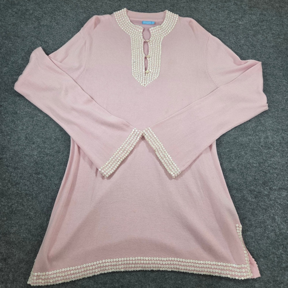 J.McLaughlin Womens Light Pink Sequin Embellished Split Neck Knit Sweater Large - Picture 2 of 7